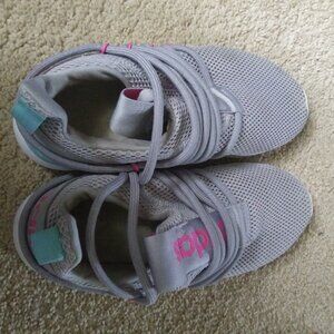 Grey Adidas slide on sneakers